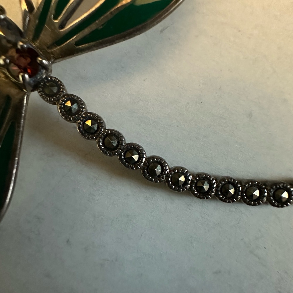 SOLD Vintage 925 Enameled Dragonfly Brooch Marcasites - Picture 3 of 6